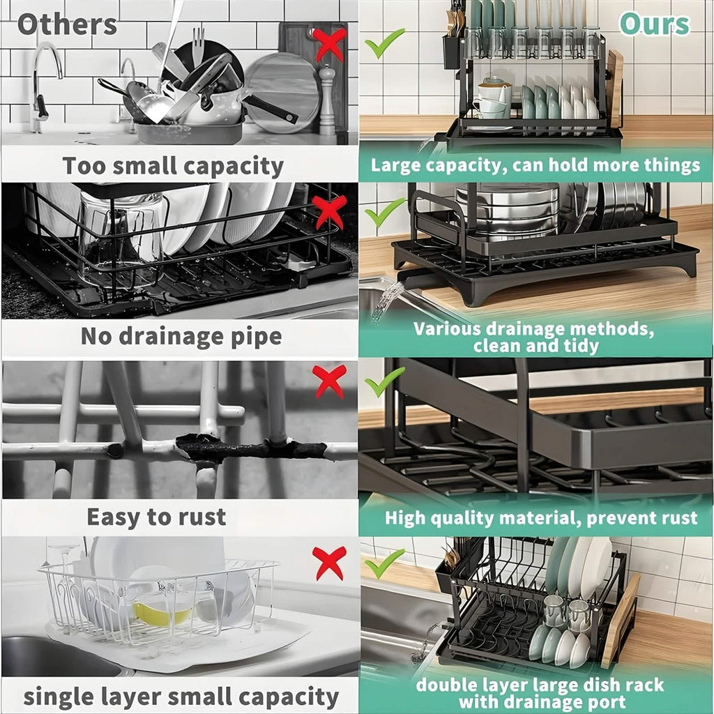 Black Metal Dish Rack – 2 - Layer / 3 - Layer - PhishStones Products