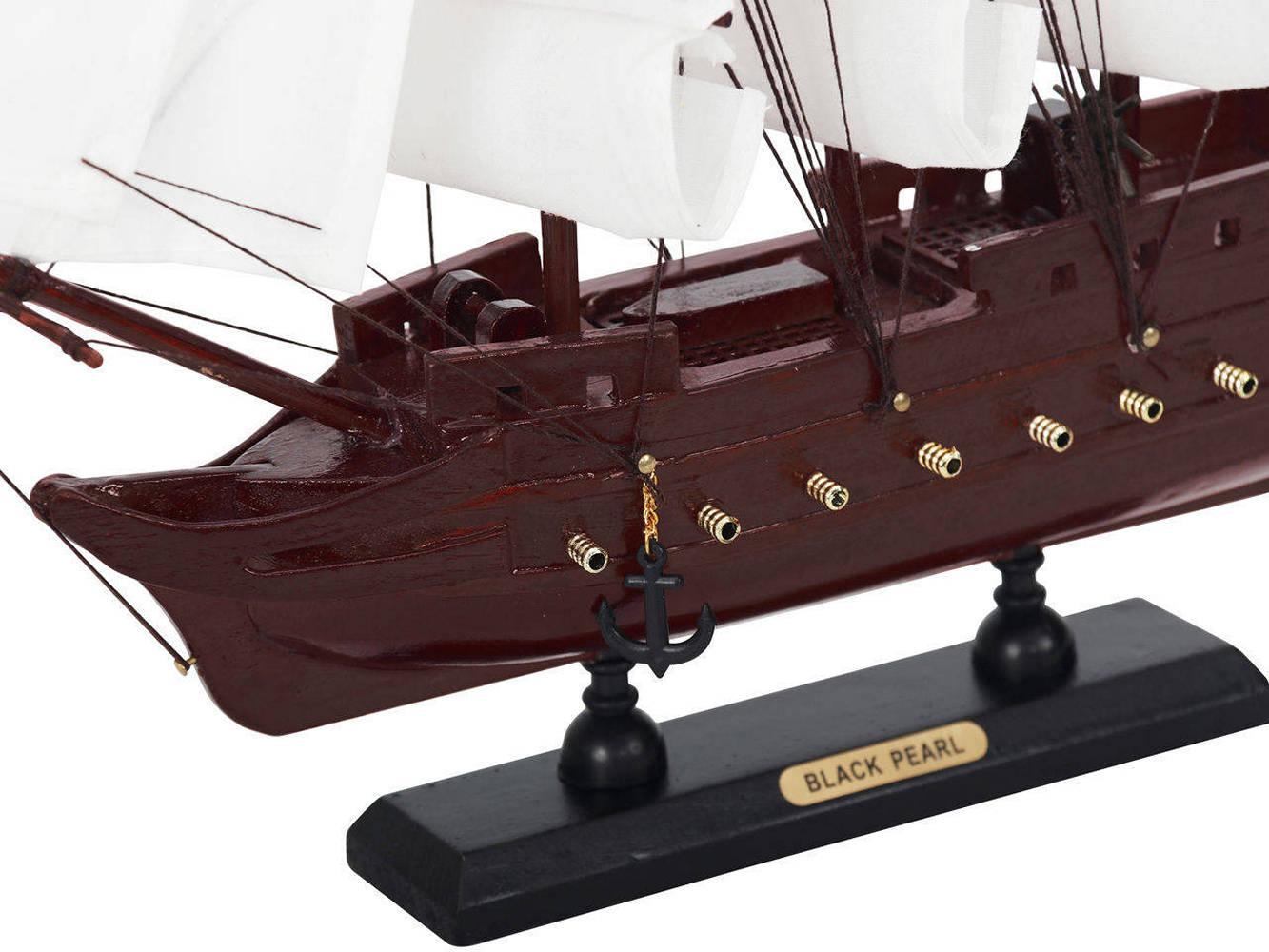 Wooden Black Pearl with White Sails Model Pirate Ship 12""