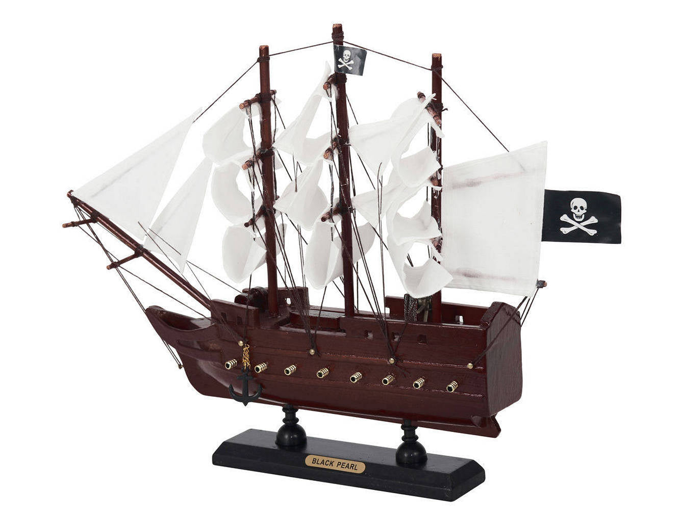 Wooden Black Pearl with White Sails Model Pirate Ship 12""