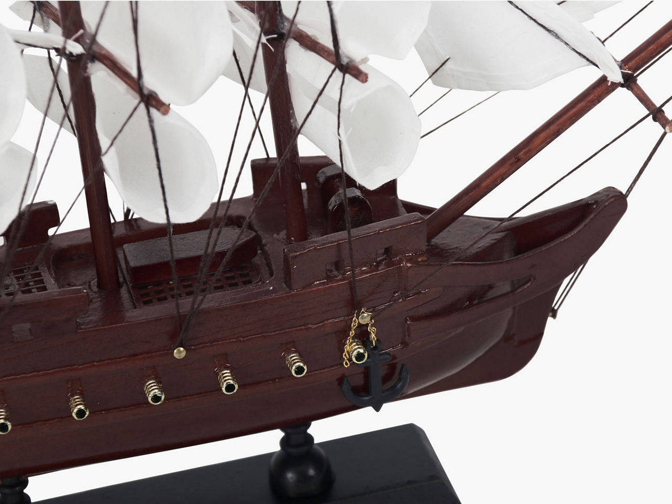 Wooden Black Pearl with White Sails Model Pirate Ship 12""
