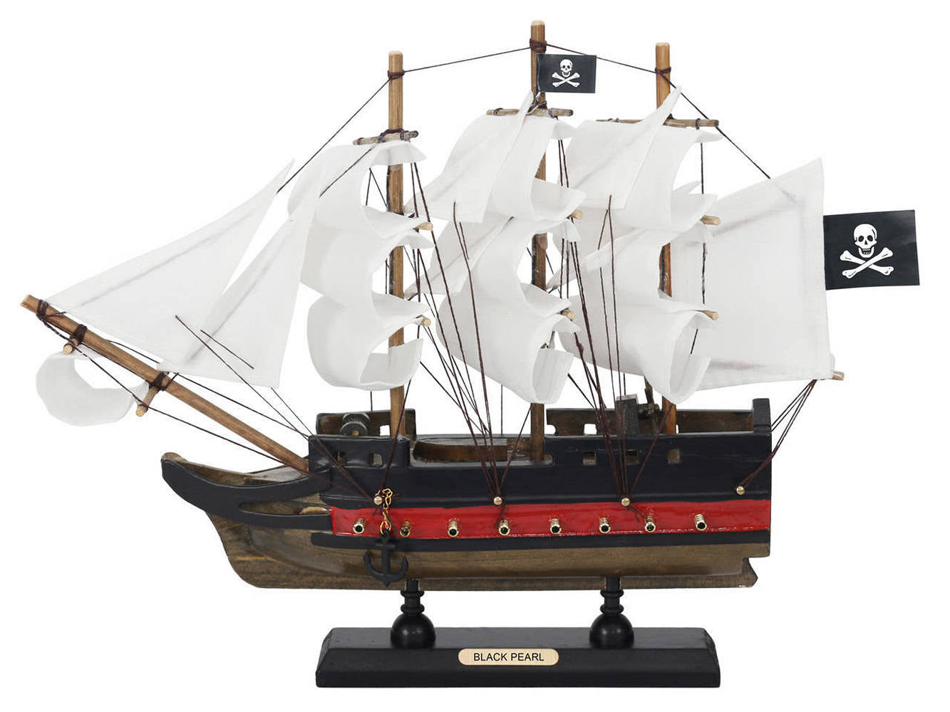 Wooden Black Pearl with White Sails Limited Model Pirate Ship 12""