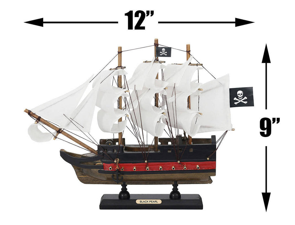 Wooden Black Pearl with White Sails Limited Model Pirate Ship 12""