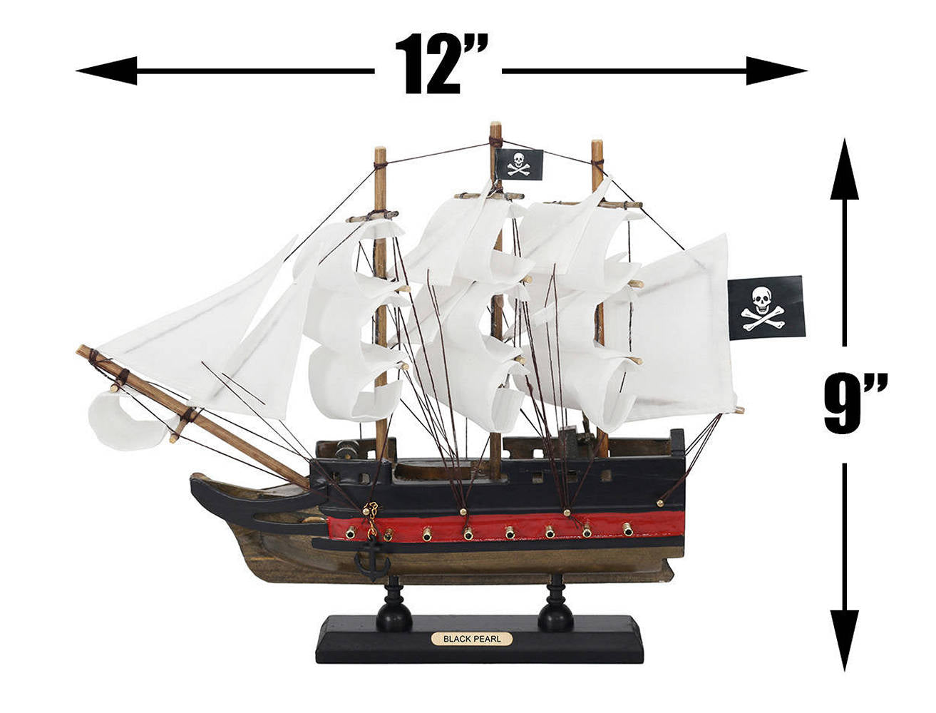 Wooden Black Pearl with White Sails Limited Model Pirate Ship 12""