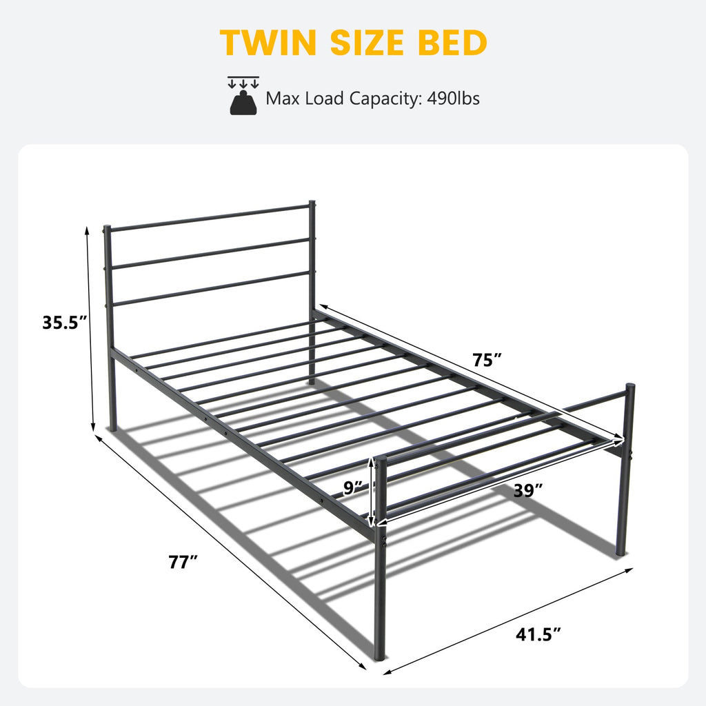 Twin Size Metal Bed Frame Platform with Headboard