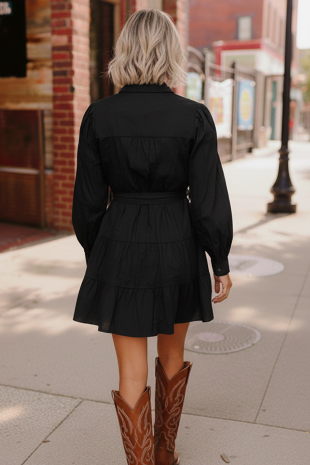 Black Sequin Stars Applique Pocketed Holiday Dress