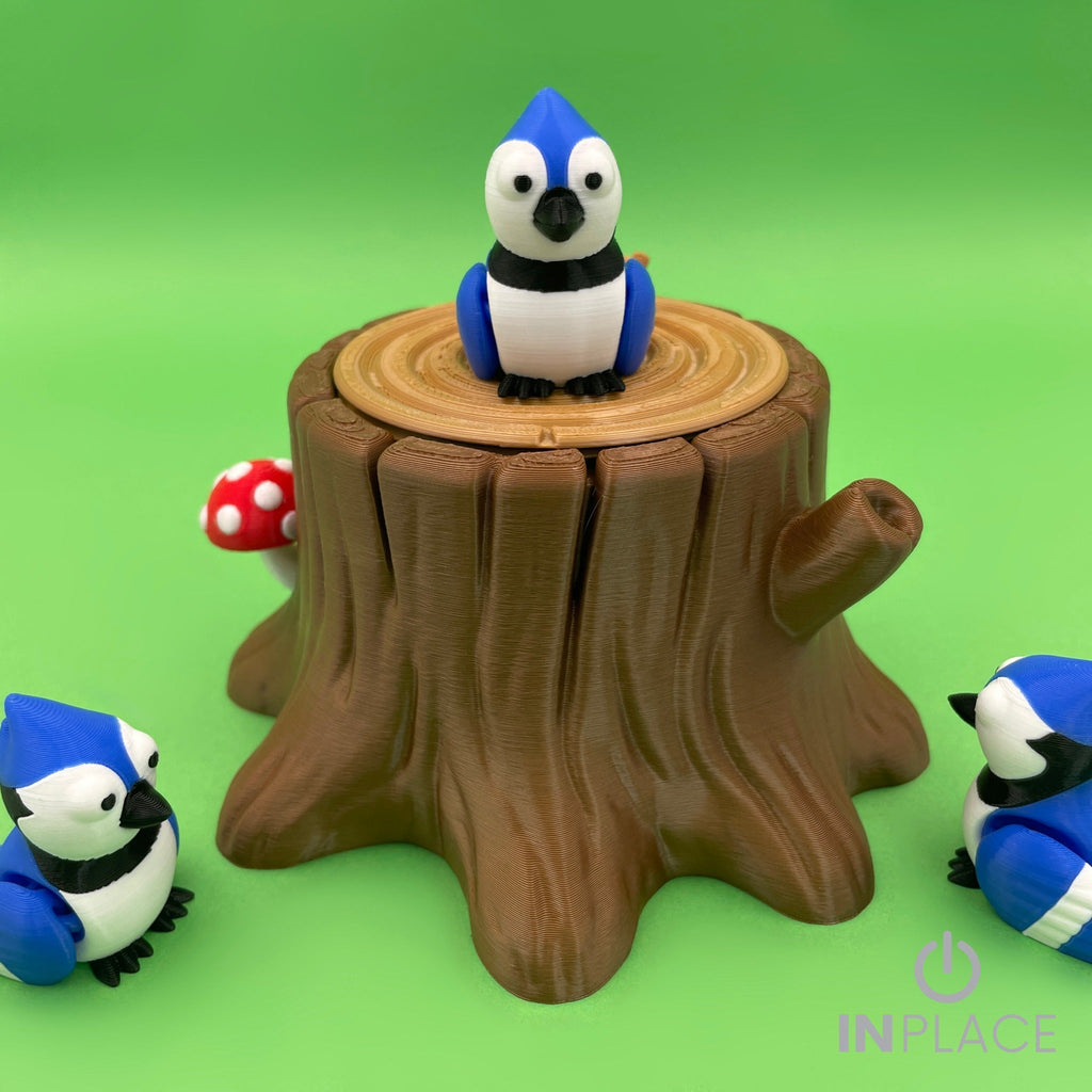 Blue Jay Tree Stump Playset – 3D Printed Bird Set