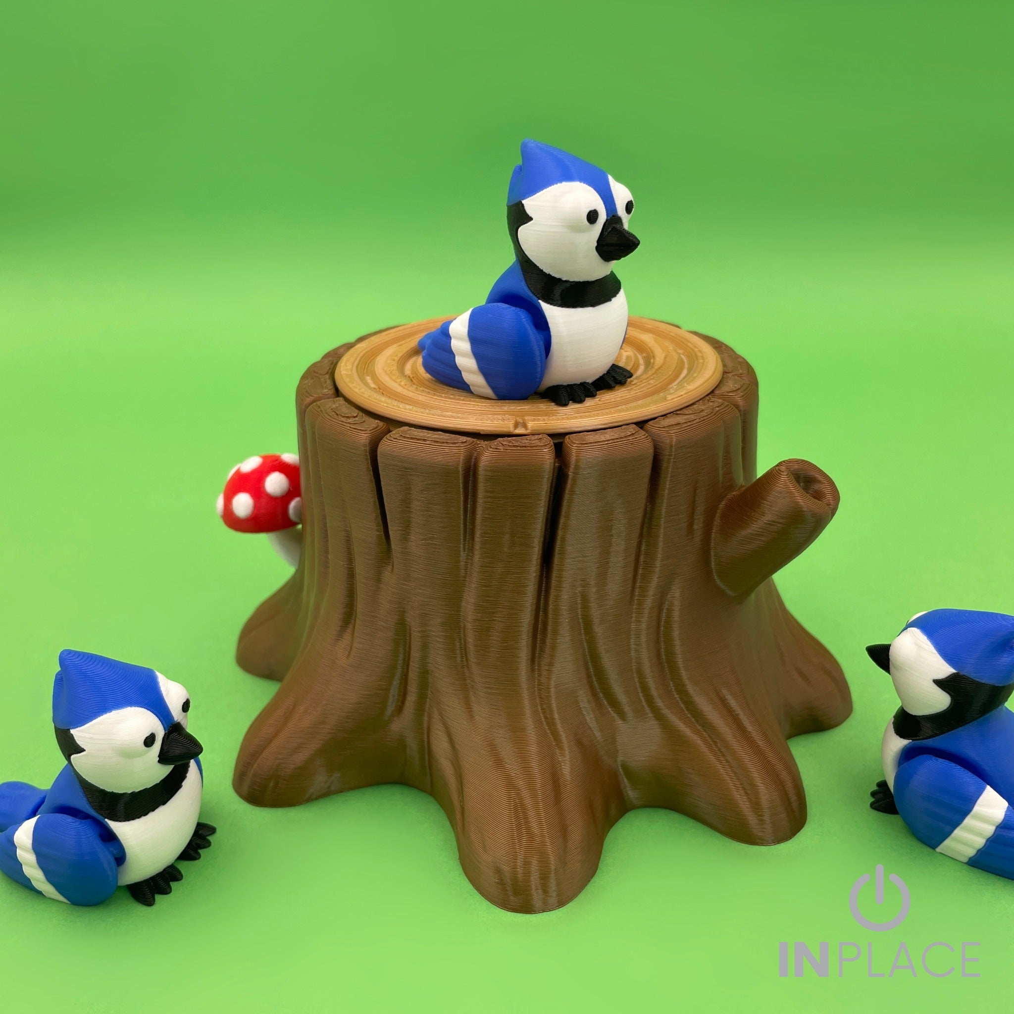 Blue Jay Tree Stump Playset – 3D Printed Bird Set