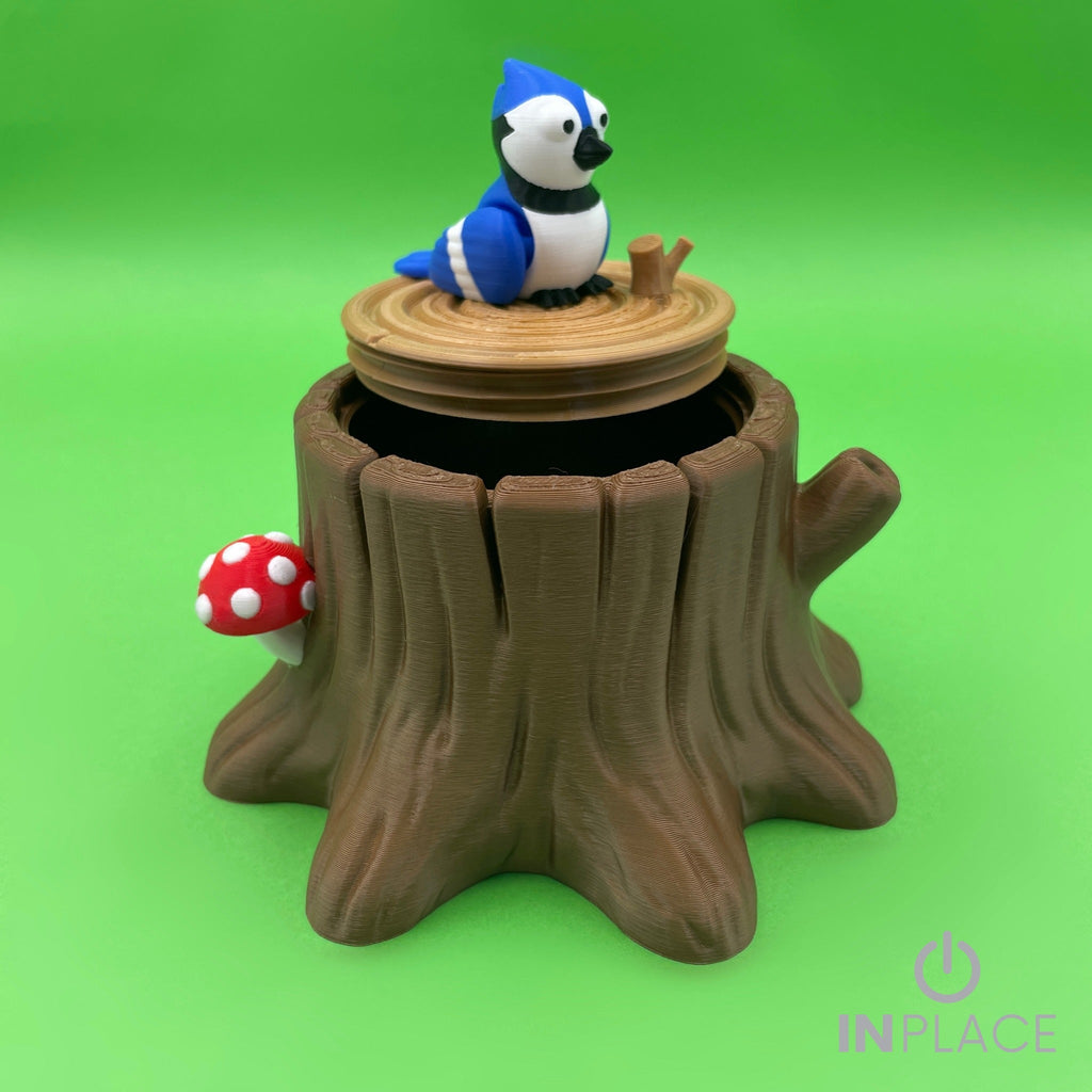 Blue Jay Tree Stump Playset – 3D Printed Bird Set
