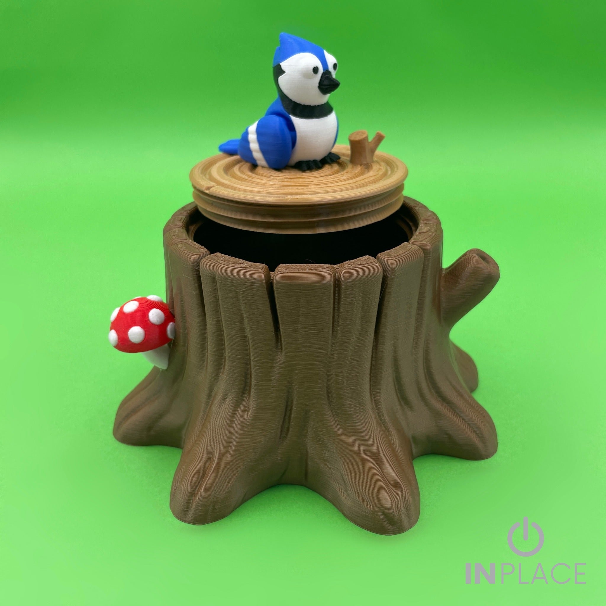 Blue Jay Tree Stump Playset – 3D Printed Bird Set
