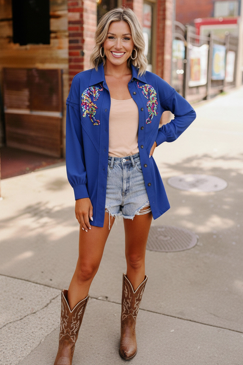 Tiger Sequin Applique Button Down Jacket (2 colors)