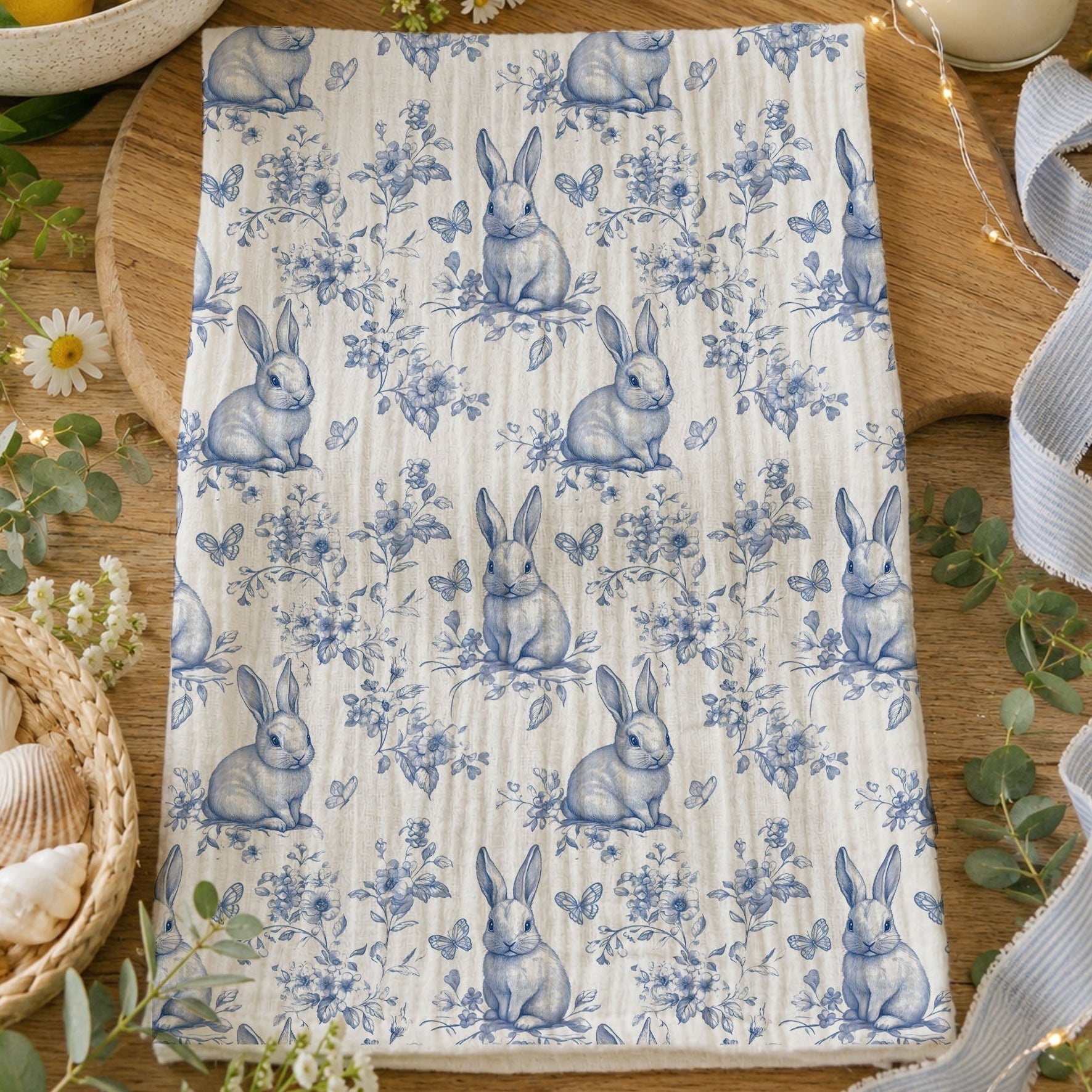 Blue Toile Towel