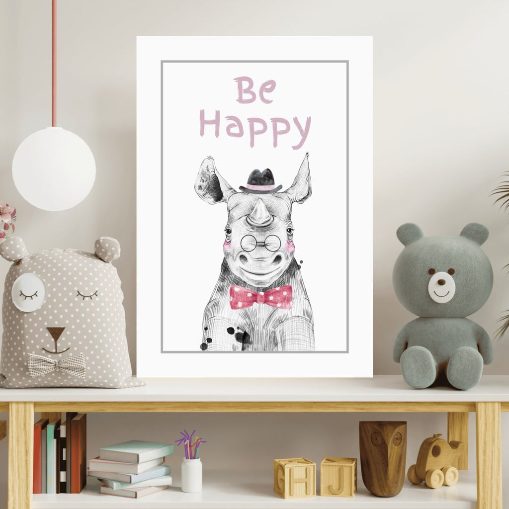Bow Tie Rhino Be Happy Nursery Aluminum Print