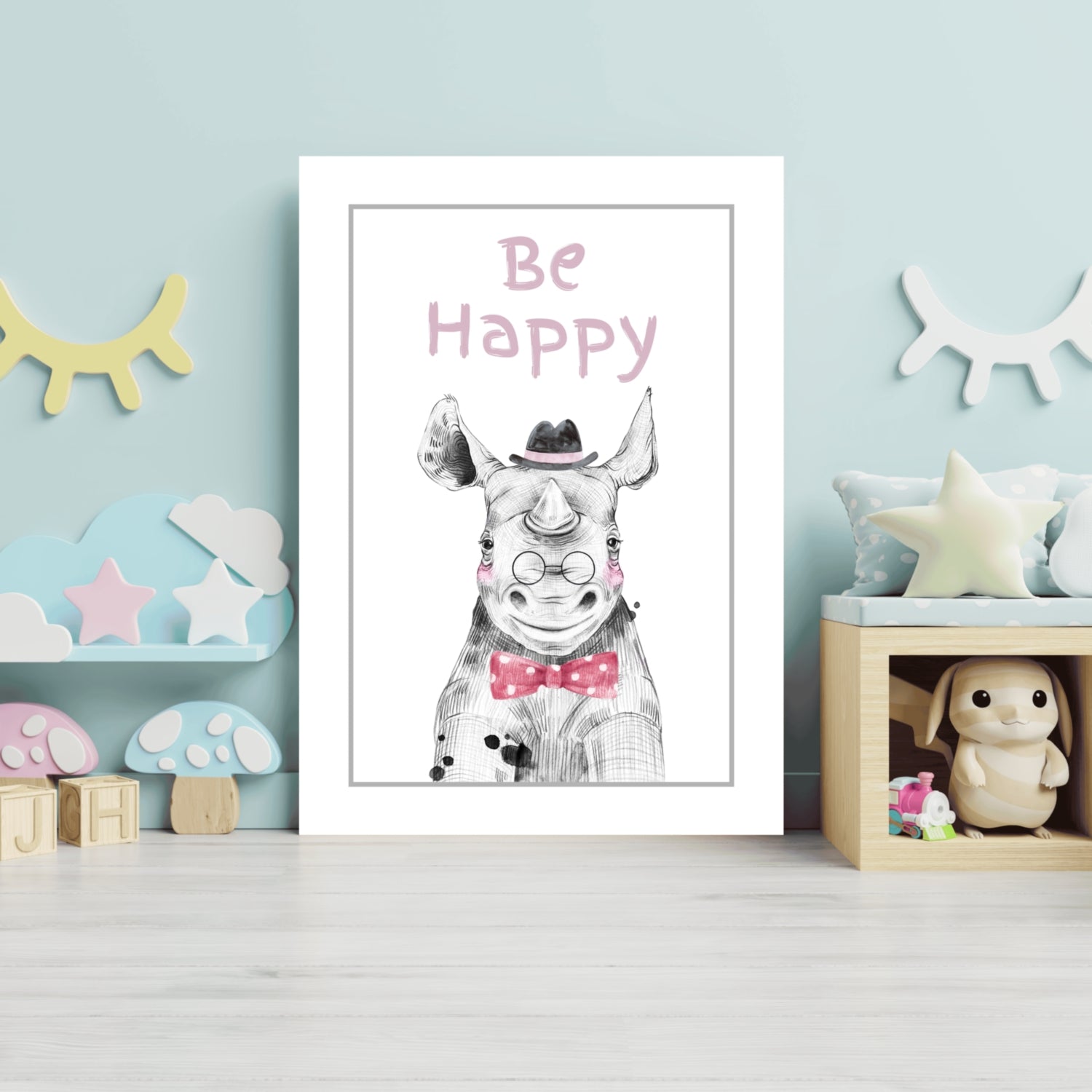 Bow Tie Rhino Be Happy Nursery Aluminum Print