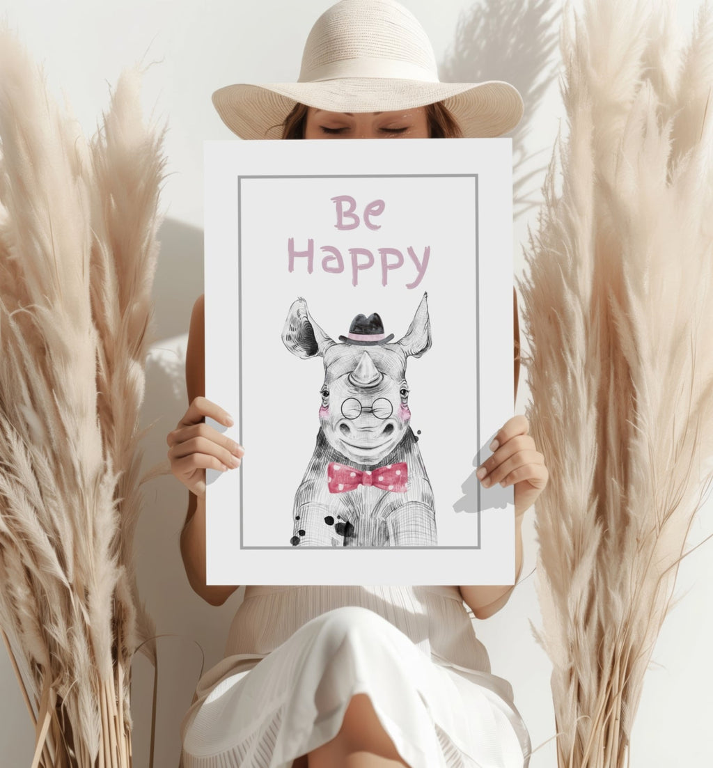 Bow Tie Rhino Be Happy Nursery Aluminum Print