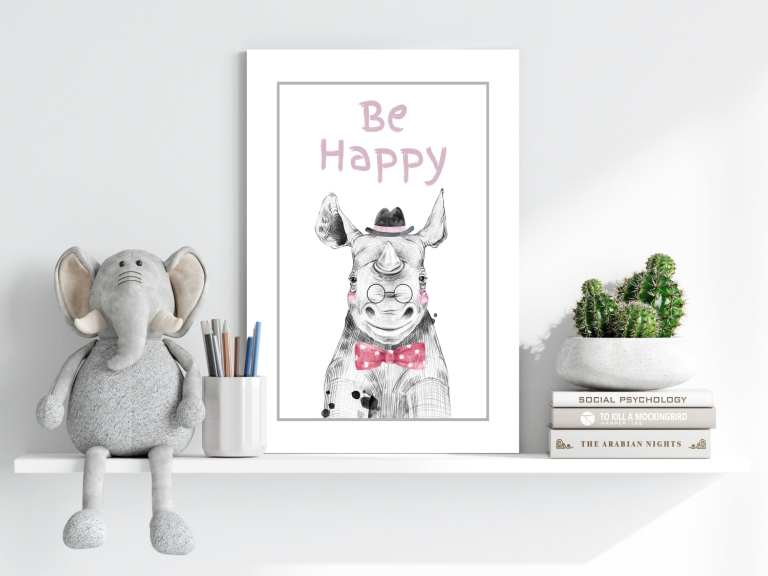 Bow Tie Rhino Be Happy Nursery Aluminum Print