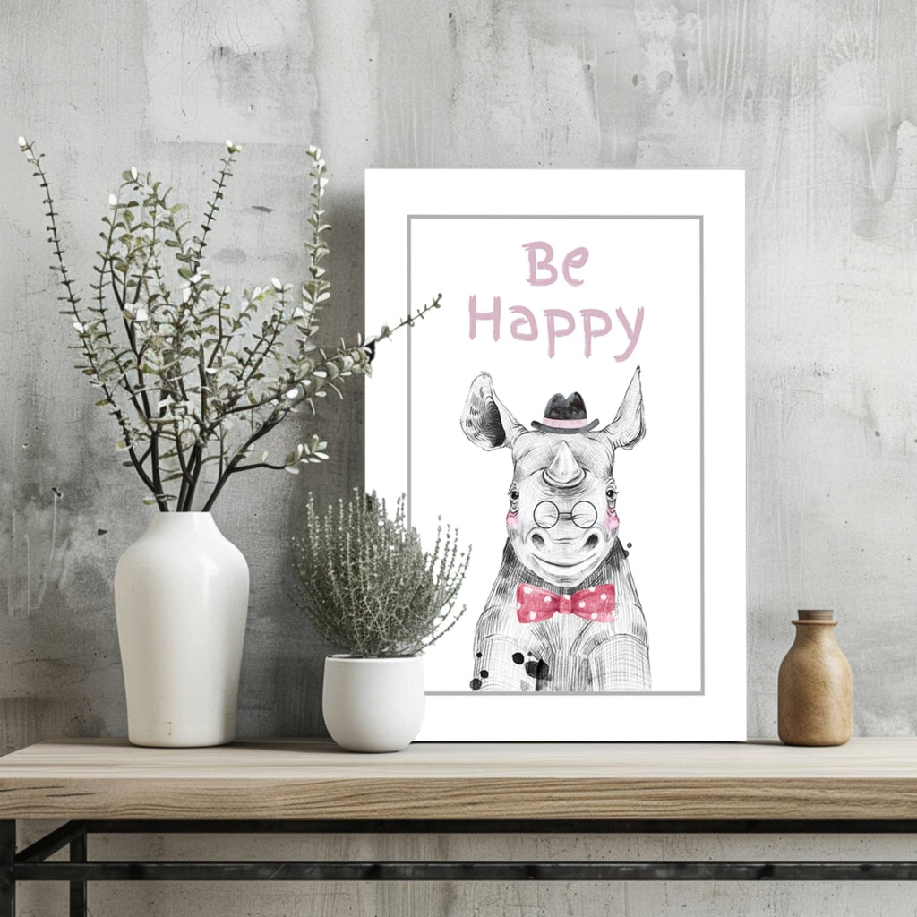 Bow Tie Rhino Be Happy Nursery Aluminum Print