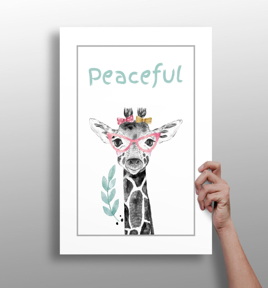 Pink Glasses Giraffe Peaceful Typography Aluminum Print