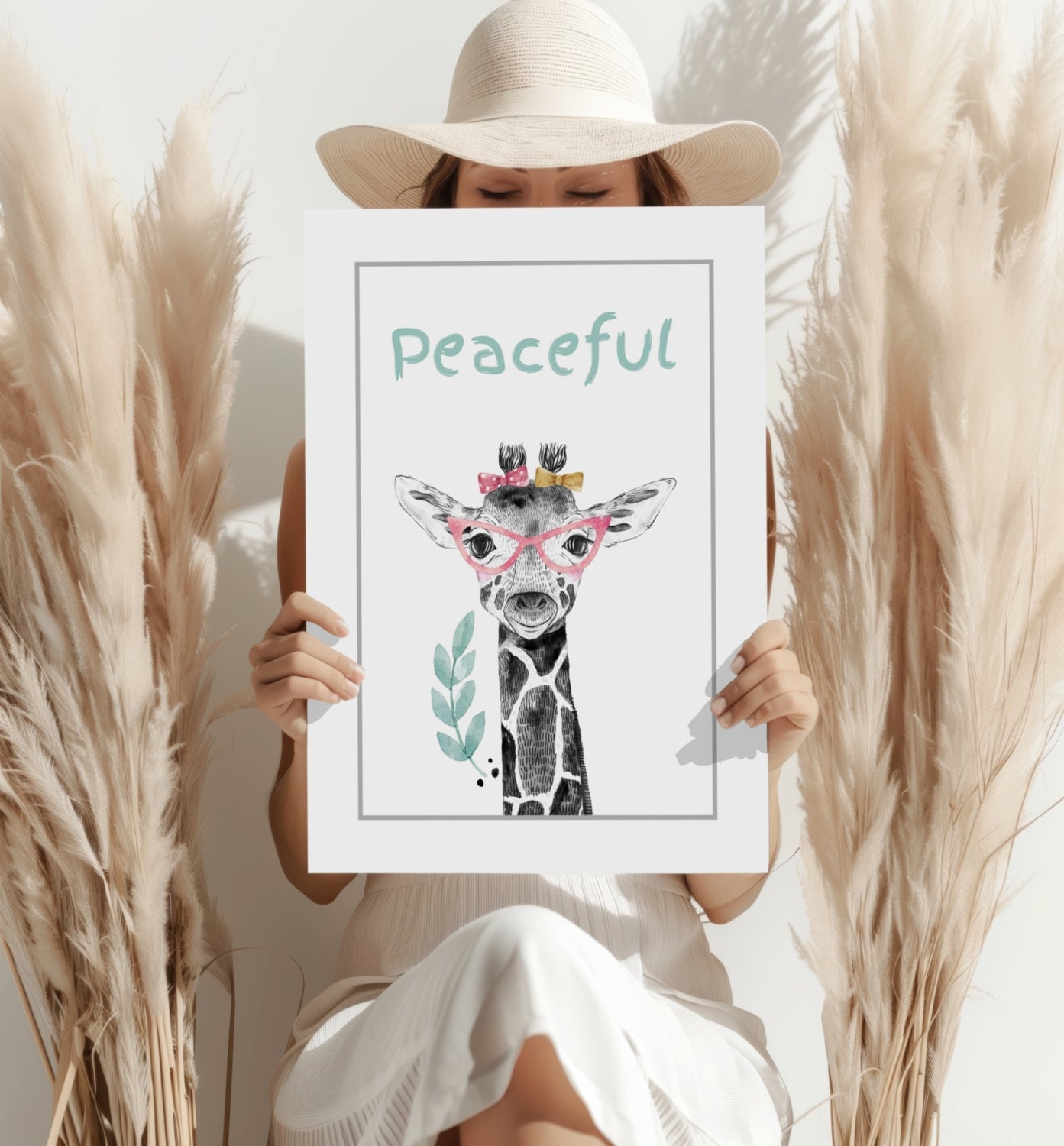 Pink Glasses Giraffe Peaceful Typography Aluminum Print
