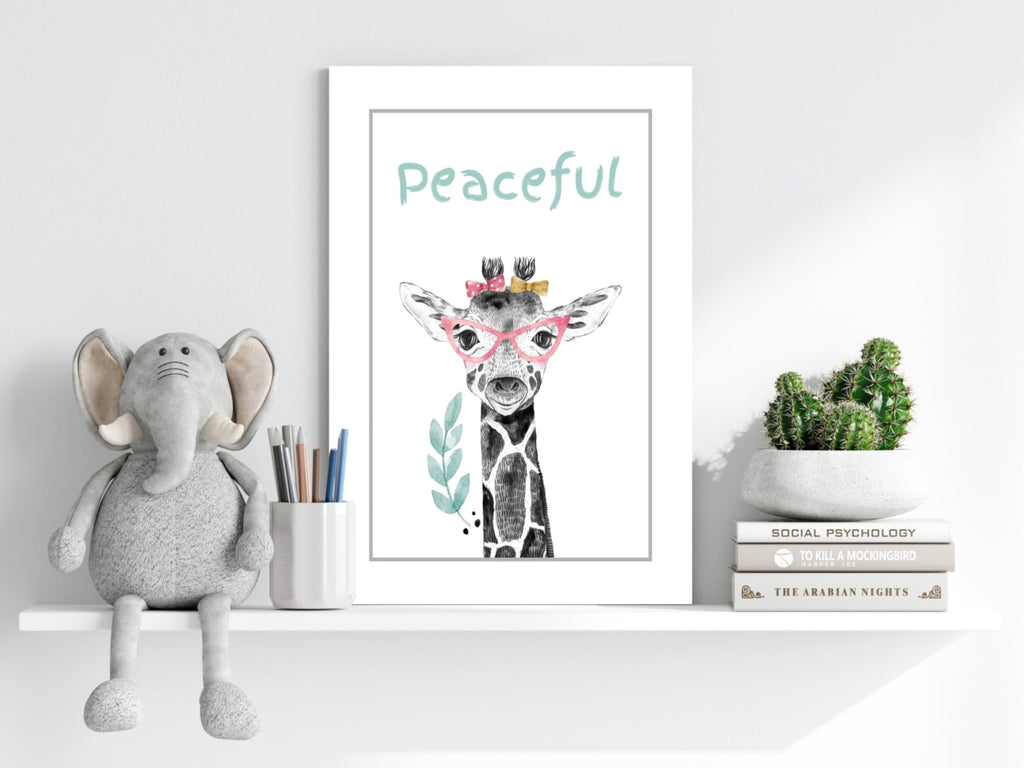 Pink Glasses Giraffe Peaceful Typography Aluminum Print
