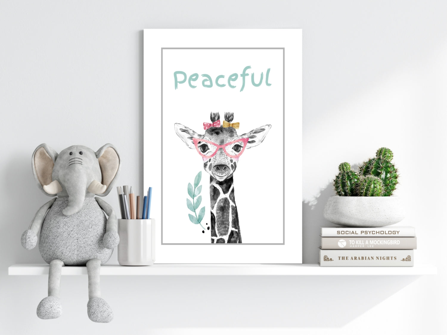 Pink Glasses Giraffe Peaceful Typography Aluminum Print