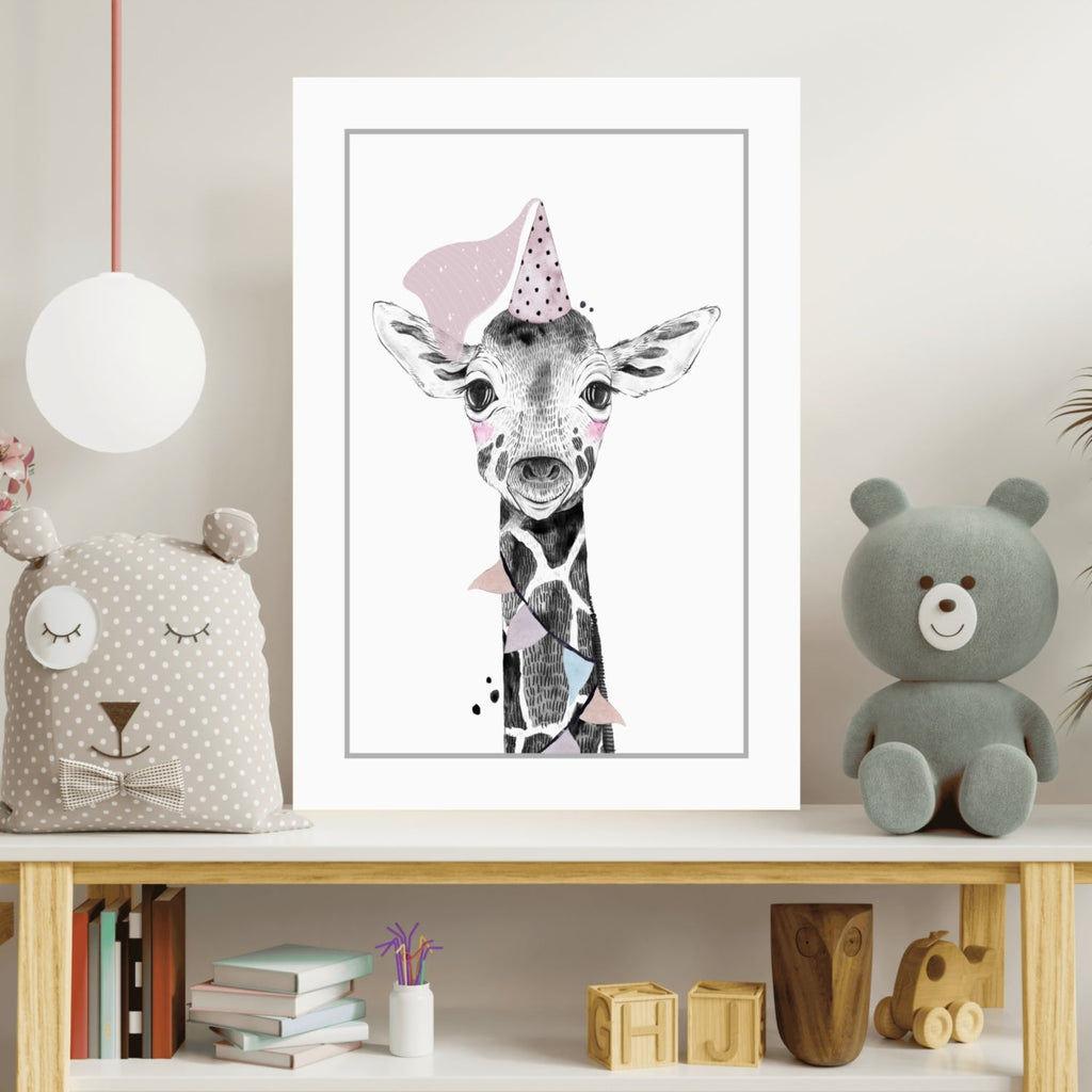 Party Hat Baby Giraffe Sketch Aluminum Print