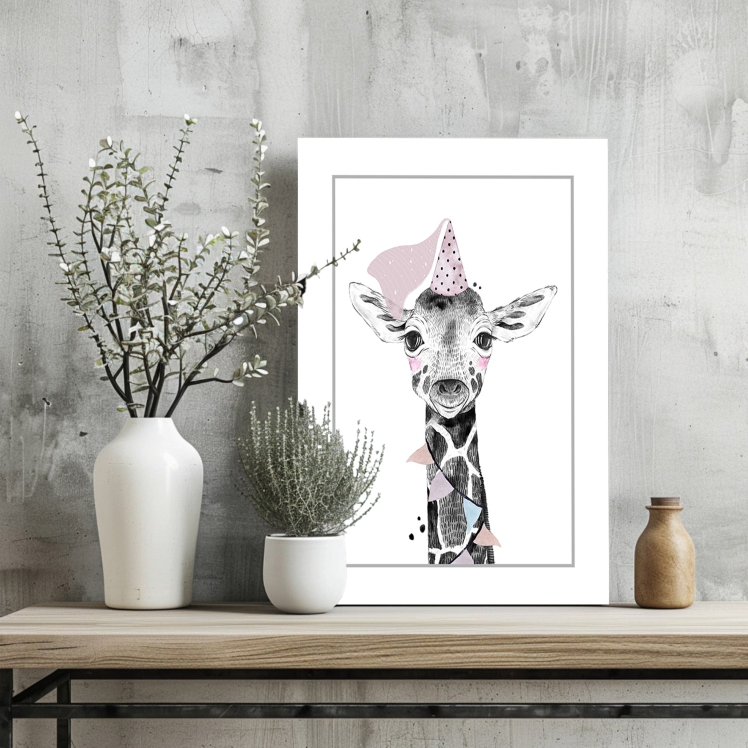 Party Hat Baby Giraffe Sketch Aluminum Print