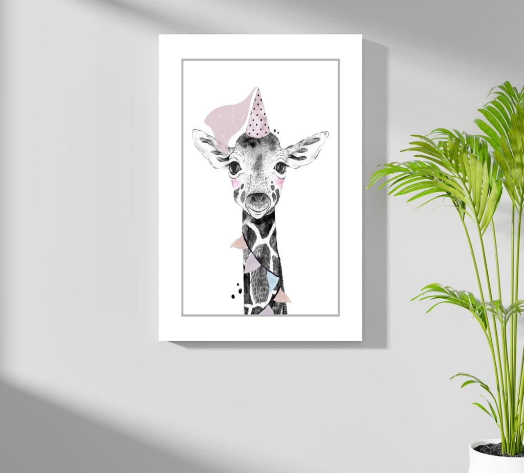 Party Hat Baby Giraffe Sketch Aluminum Print