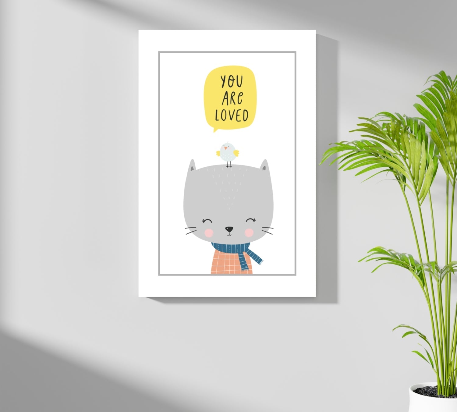 Gray Cat With Bird and Yellow Bubble Aluminum Print