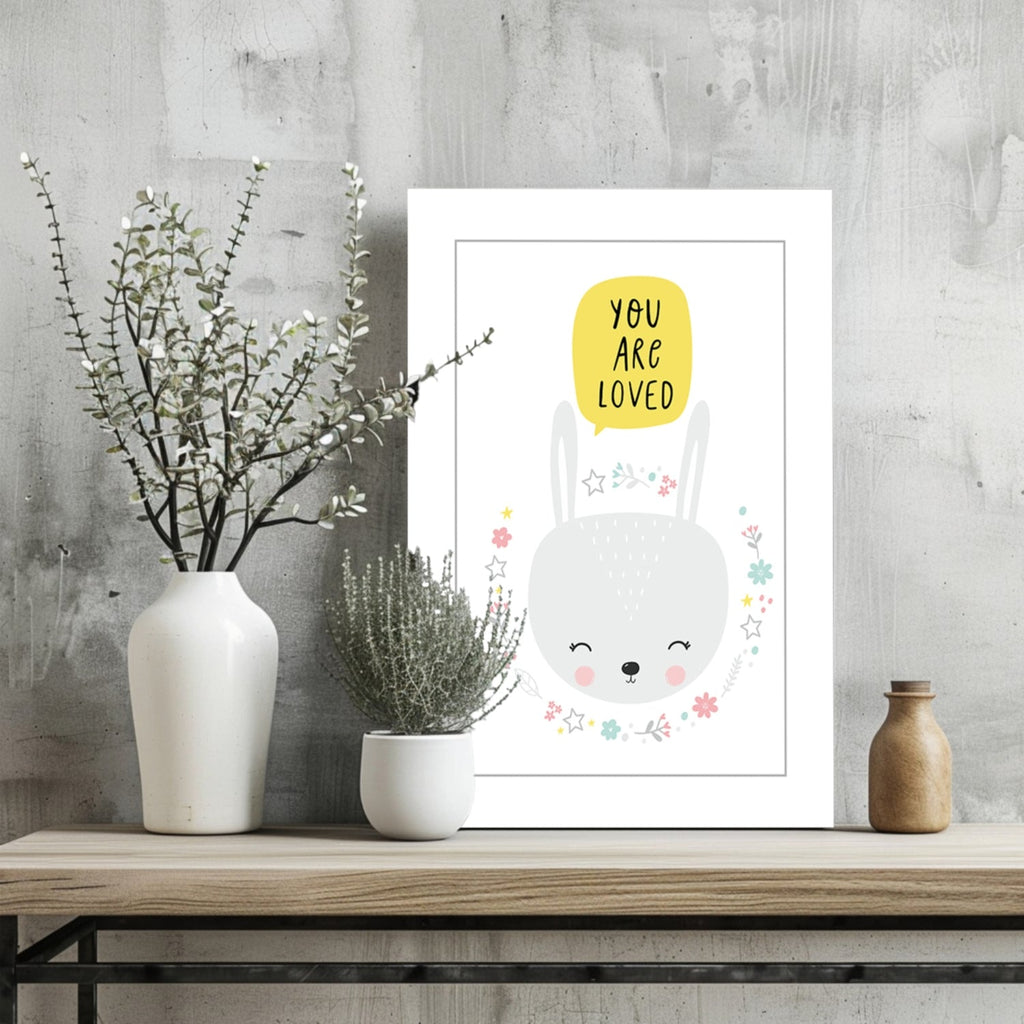 Bunny With Flower Wreath and Stars Aluminum Print