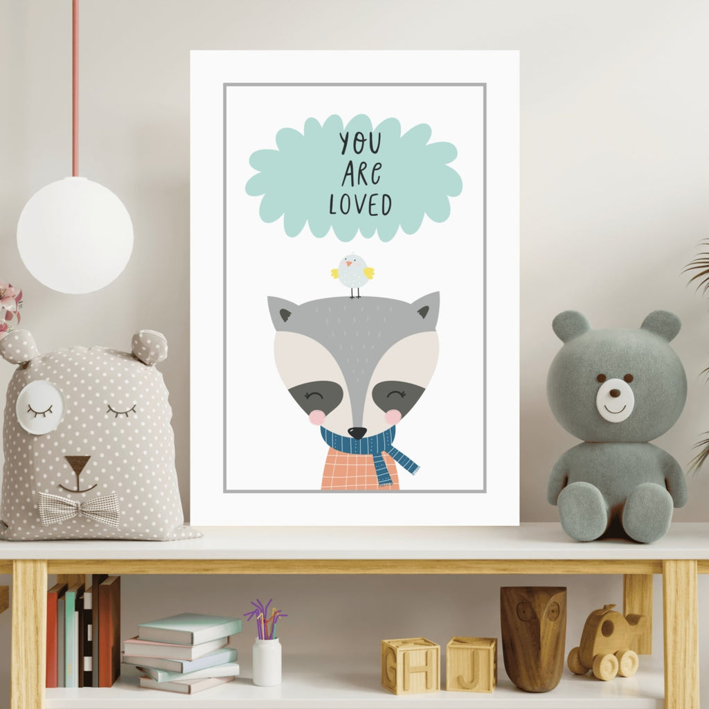 Raccoon With Bird and Mint Cloud Aluminum Print