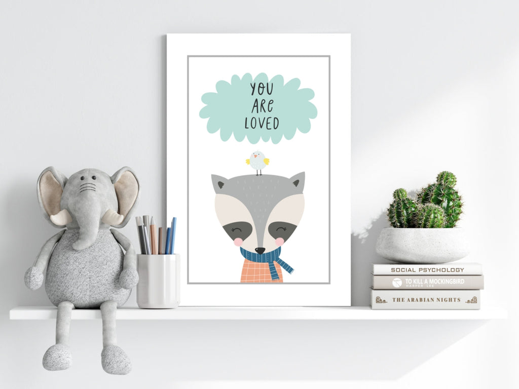 Raccoon With Bird and Mint Cloud Aluminum Print