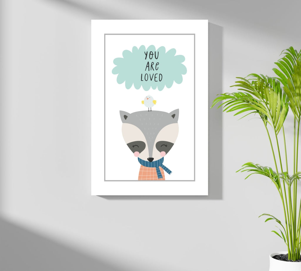 Raccoon With Bird and Mint Cloud Aluminum Print