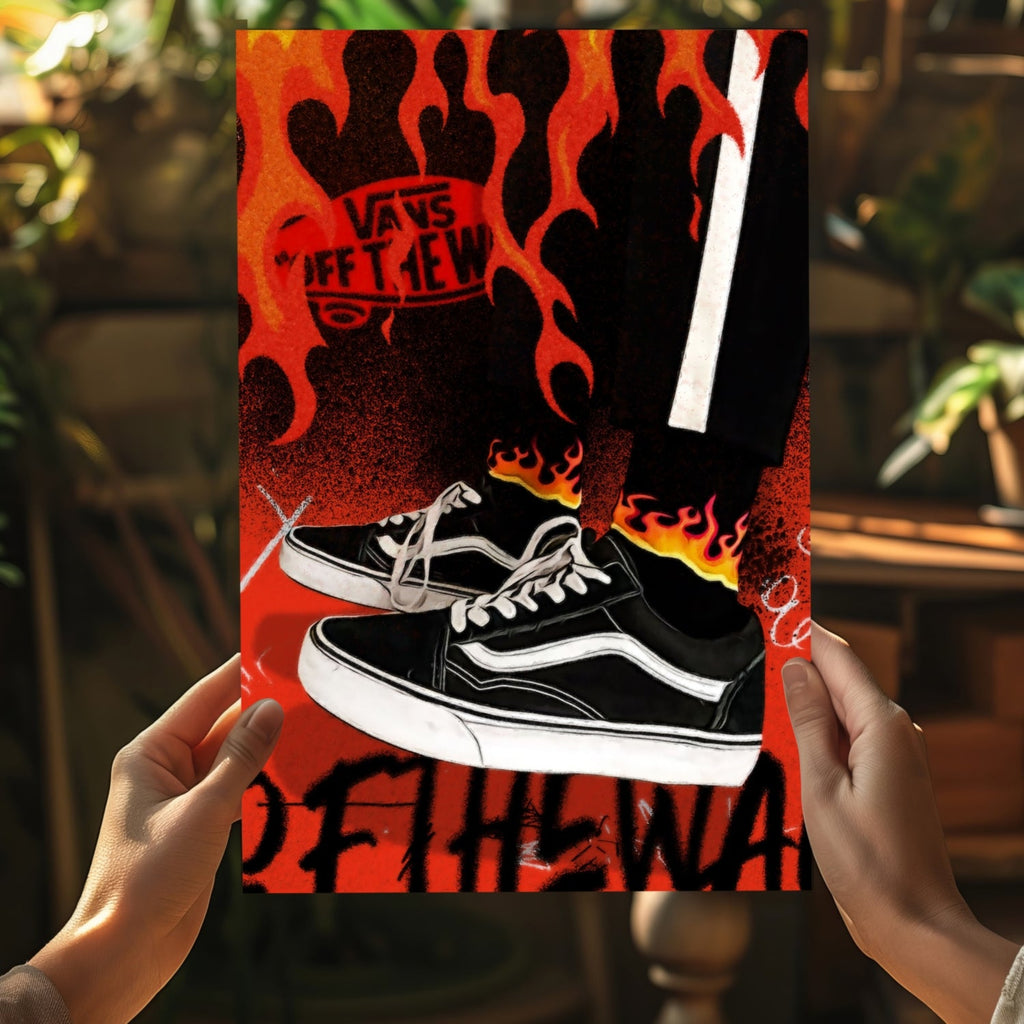 Flame Backdrop Black Skate Sneakers Aluminum Print