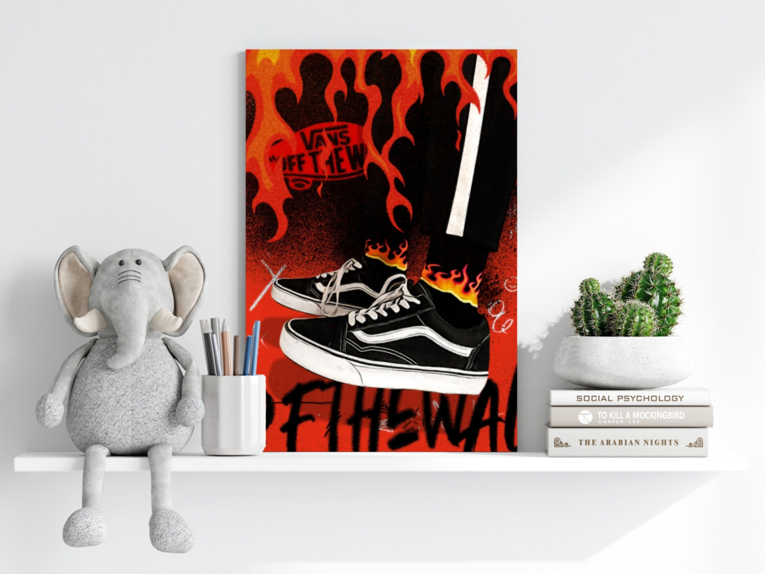 Flame Backdrop Black Skate Sneakers Aluminum Print