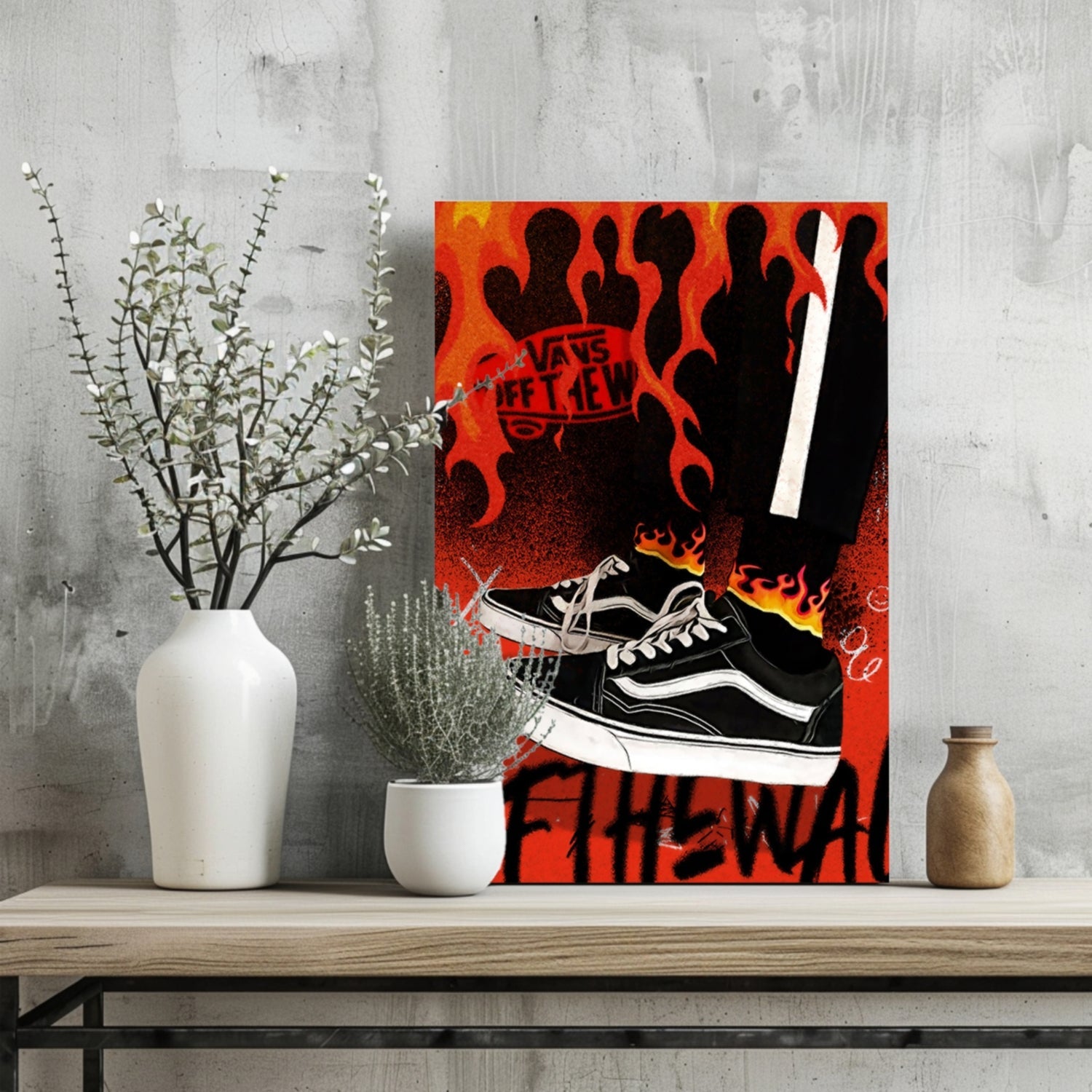 Flame Backdrop Black Skate Sneakers Aluminum Print