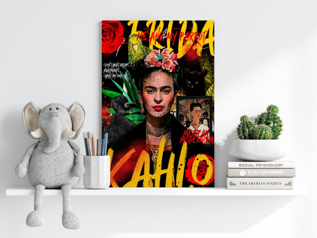 Frida Kahlo Red Rose Collage Poster Aluminum Print