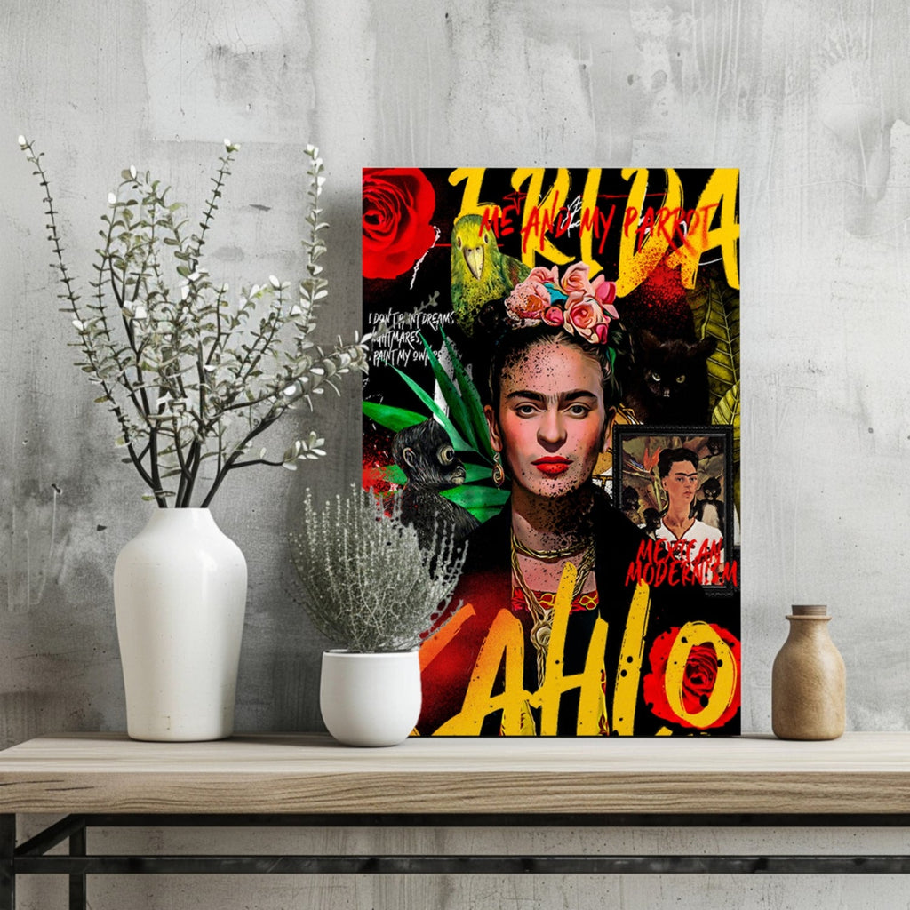 Frida Kahlo Red Rose Collage Poster Aluminum Print