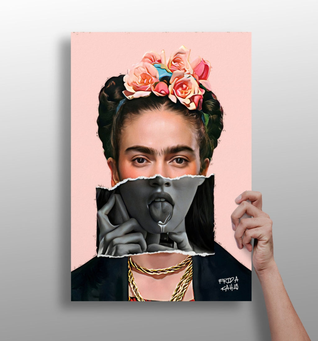 Frida Kahlo Pink Torn Paper Portrait Aluminum Print