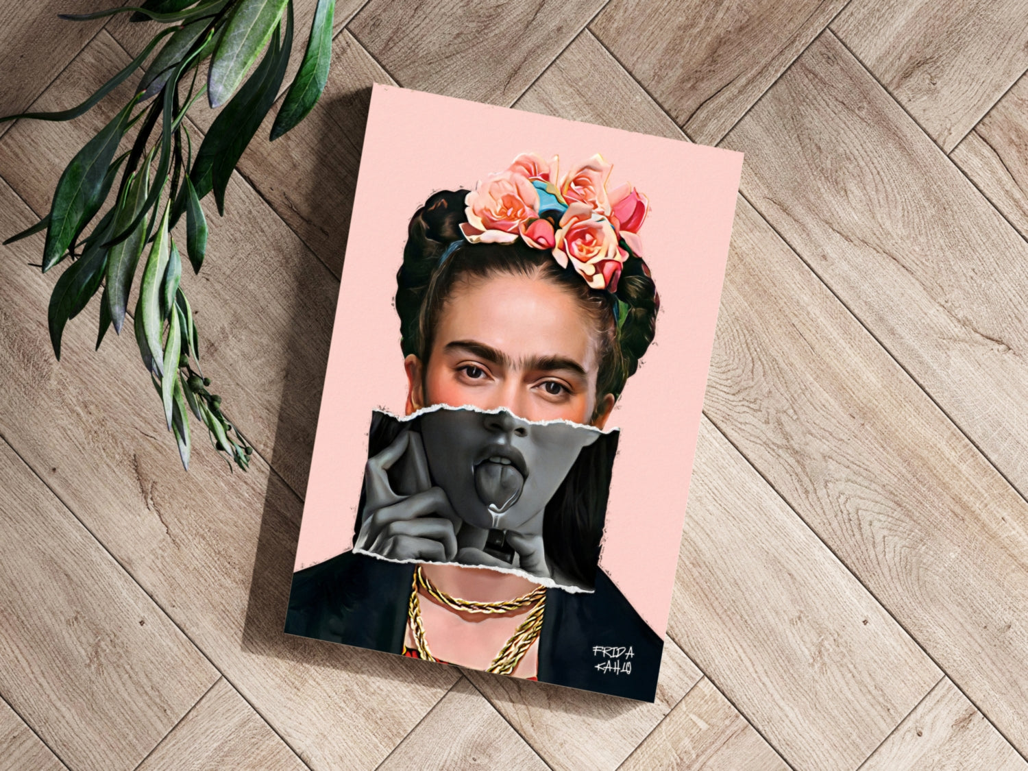 Frida Kahlo Pink Torn Paper Portrait Aluminum Print