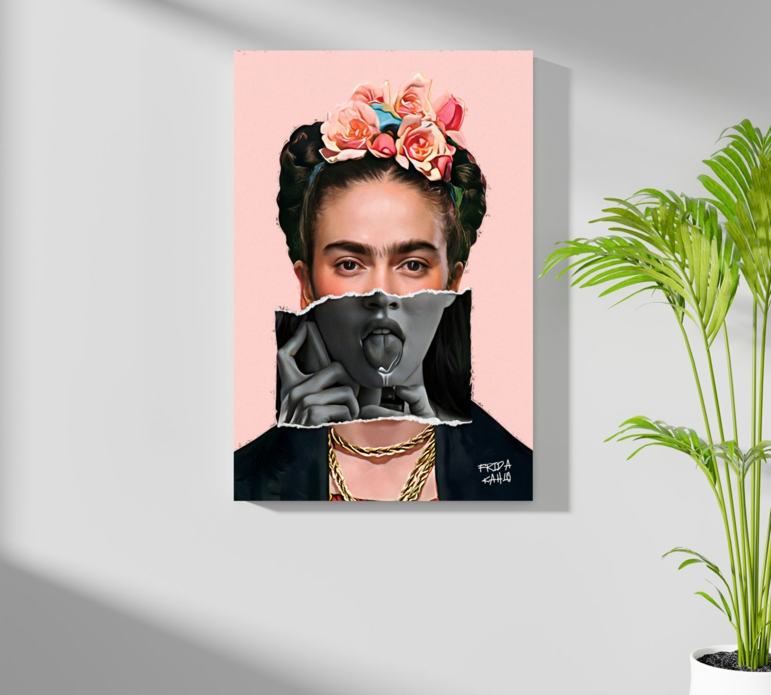 Frida Kahlo Pink Torn Paper Portrait Aluminum Print