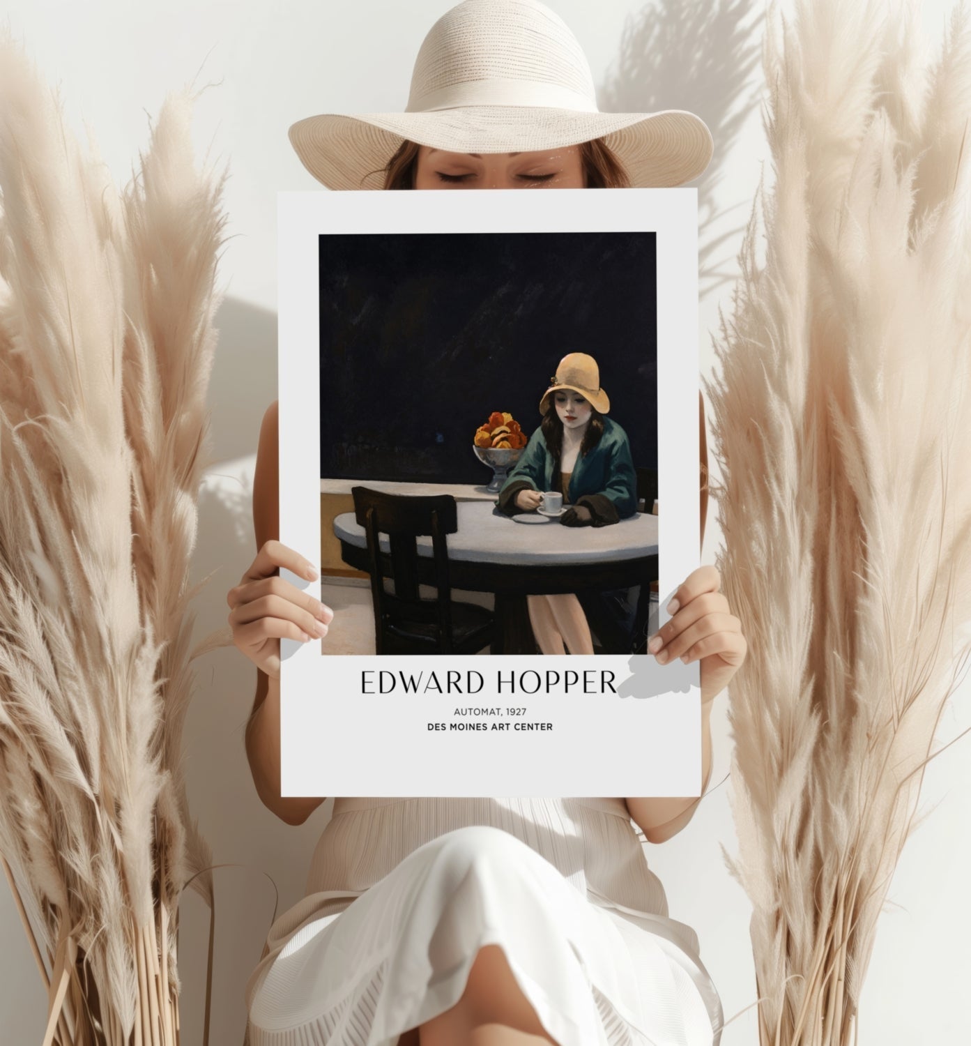 Woman in Yellow Hat at Cafe Aluminum Print