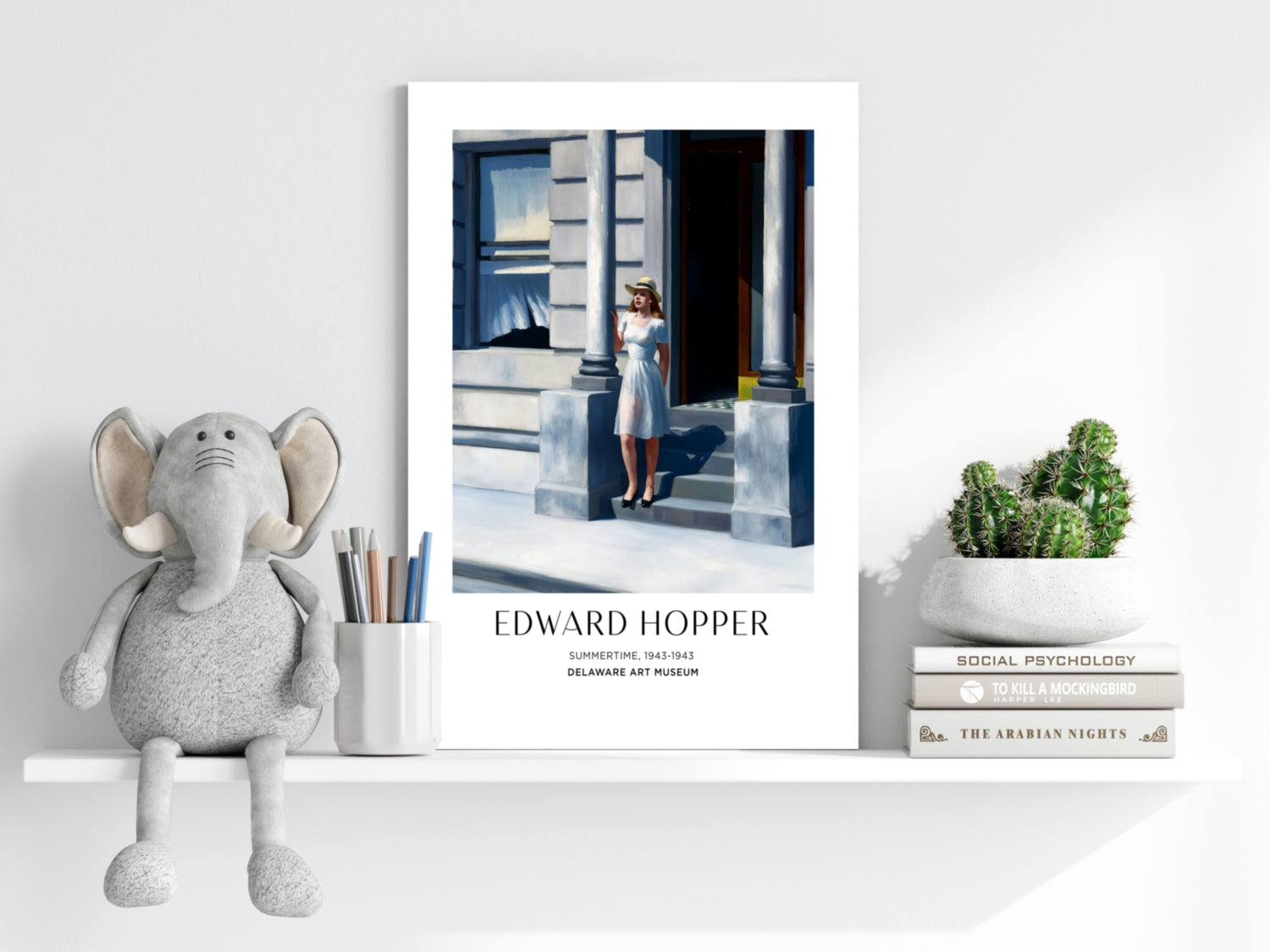 Woman in White Dress on Steps Aluminum Print