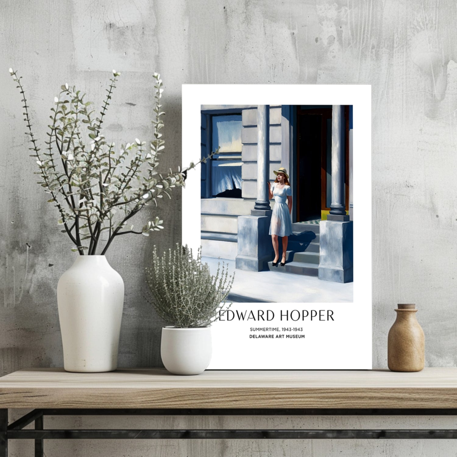 Woman in White Dress on Steps Aluminum Print