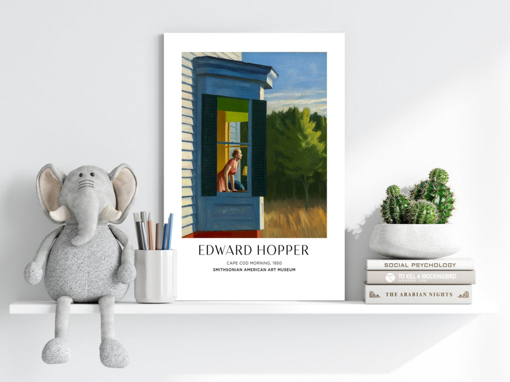 Woman at Blue Cottage Window Aluminum Print