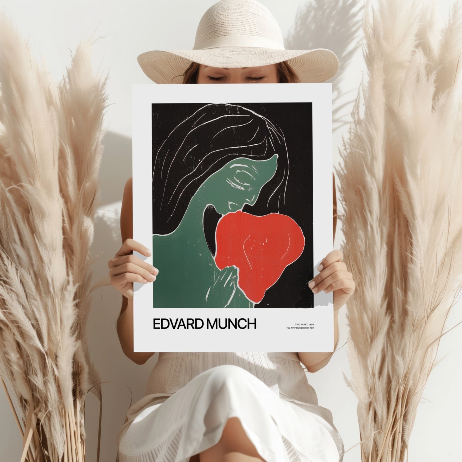 Munch Green Figure Holding Red Heart Aluminum Print