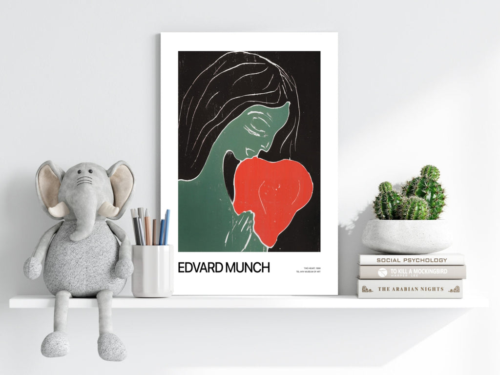 Munch Green Figure Holding Red Heart Aluminum Print