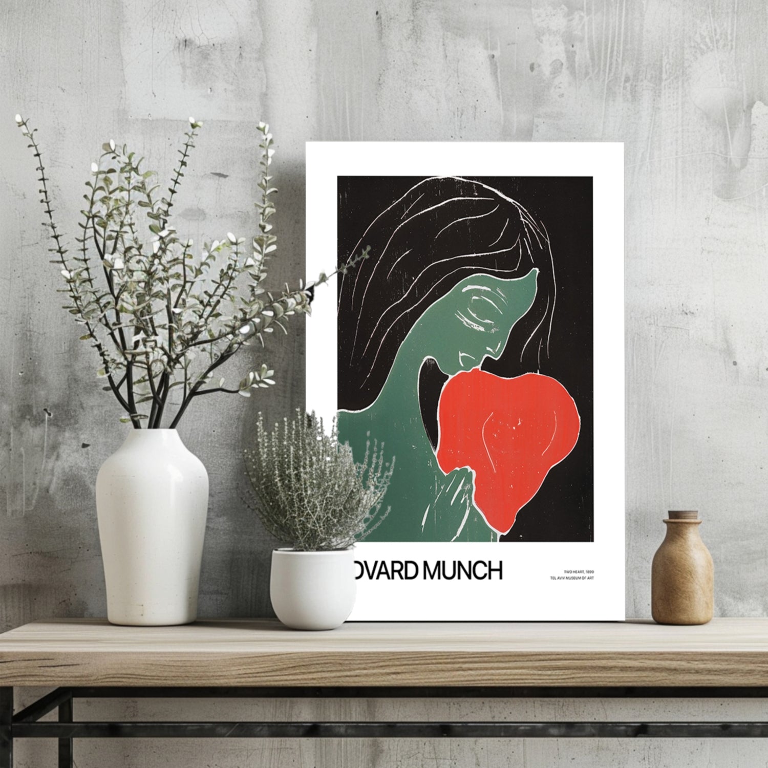Munch Green Figure Holding Red Heart Aluminum Print