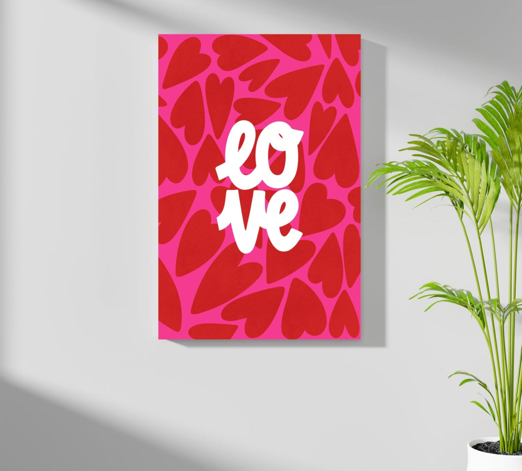 Red Hearts Pink Bold Love Typography Aluminum Print