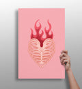 Flaming Rib Cage Heart on Pink Aluminum Print