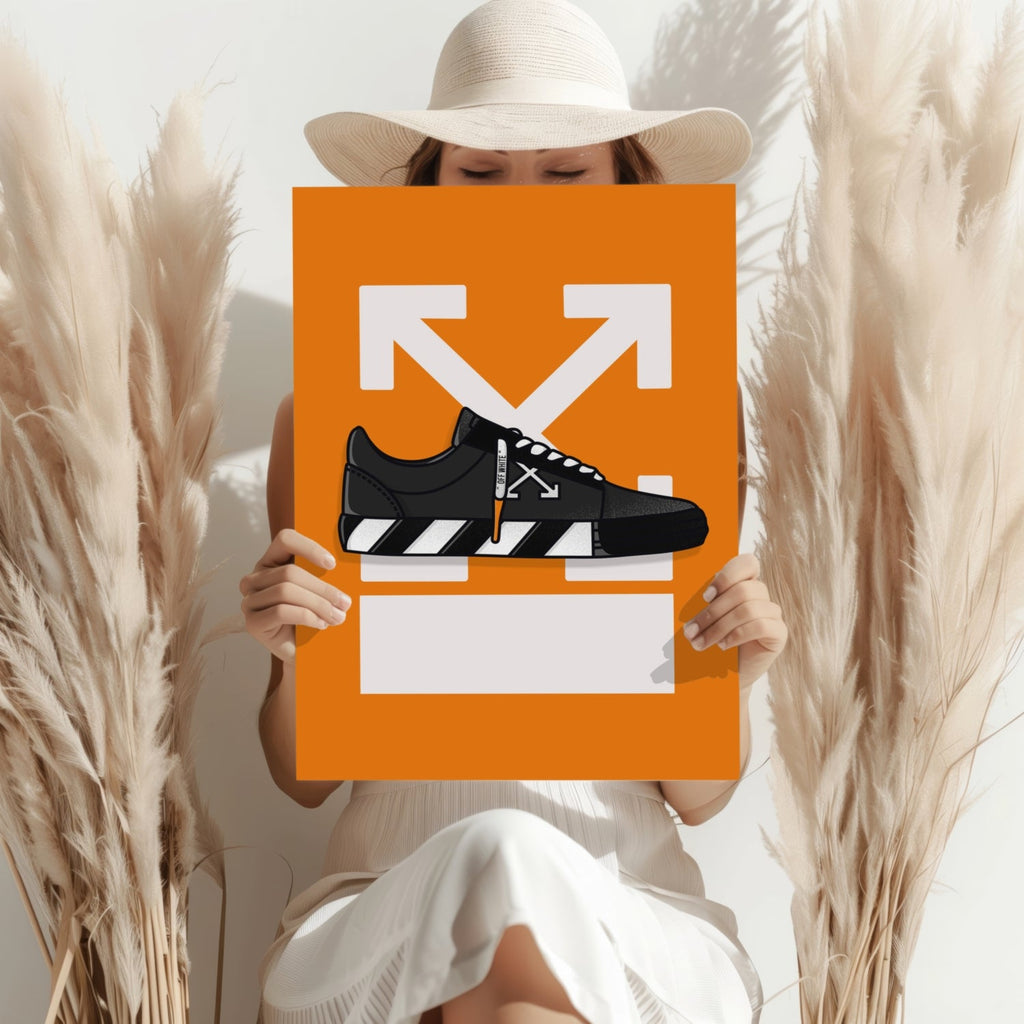 Orange Arrow Backdrop Striped Sneaker Aluminum Print